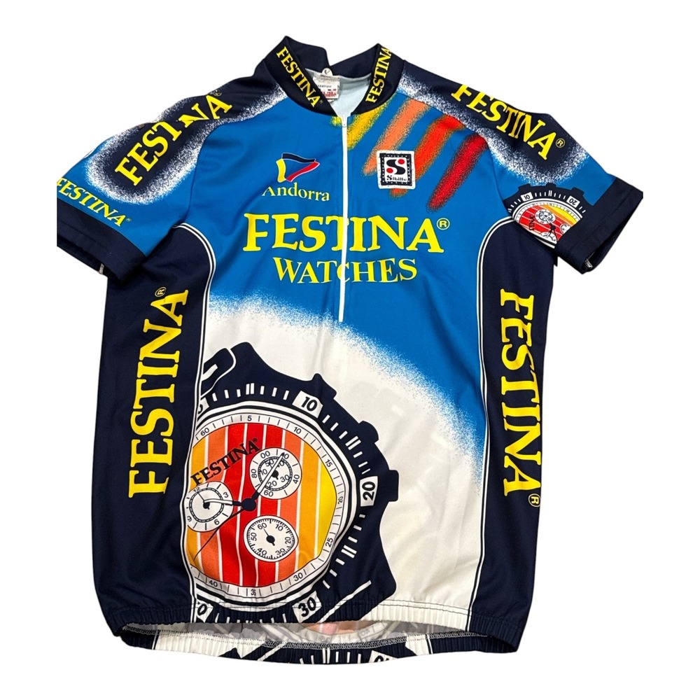 Vintage Sibille Festina Watches Cycling Jersey Blue Mens XXL Made in France